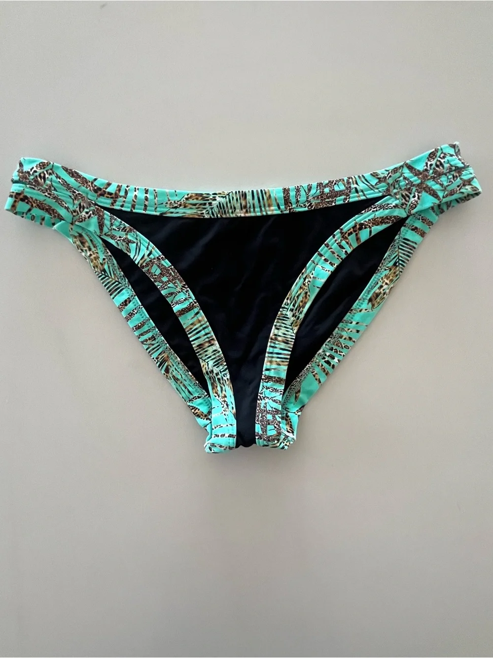 L*Space Teal Palms & Pool Leopard Print Strappy Side Bikini Bottoms Size Medium